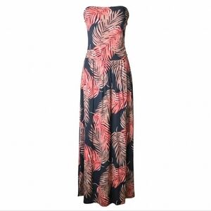 Lascana for Venus Strapless Tropical Palm Leaf Maxi Dress Size L